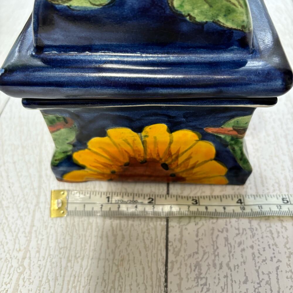 Vintage Sunflower Cobalt Blue Pottery Trinket Box - Picture 5 of 10